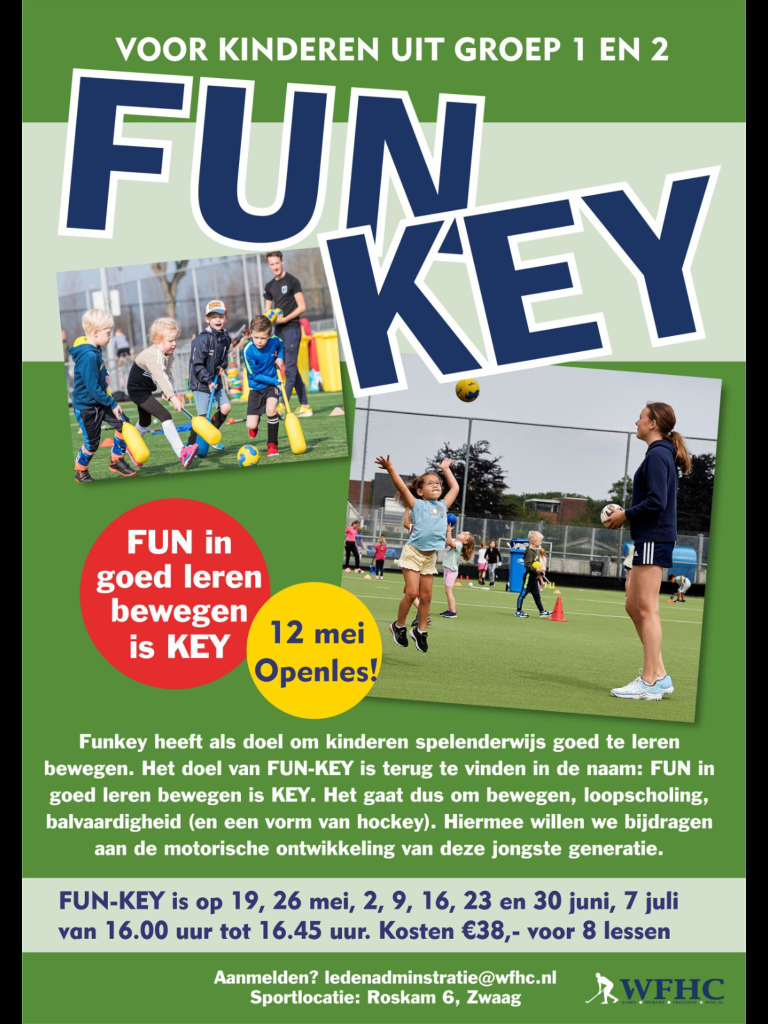 Lekker bewegen voor kinderen uit groep 1 en 2 bij WFHC.